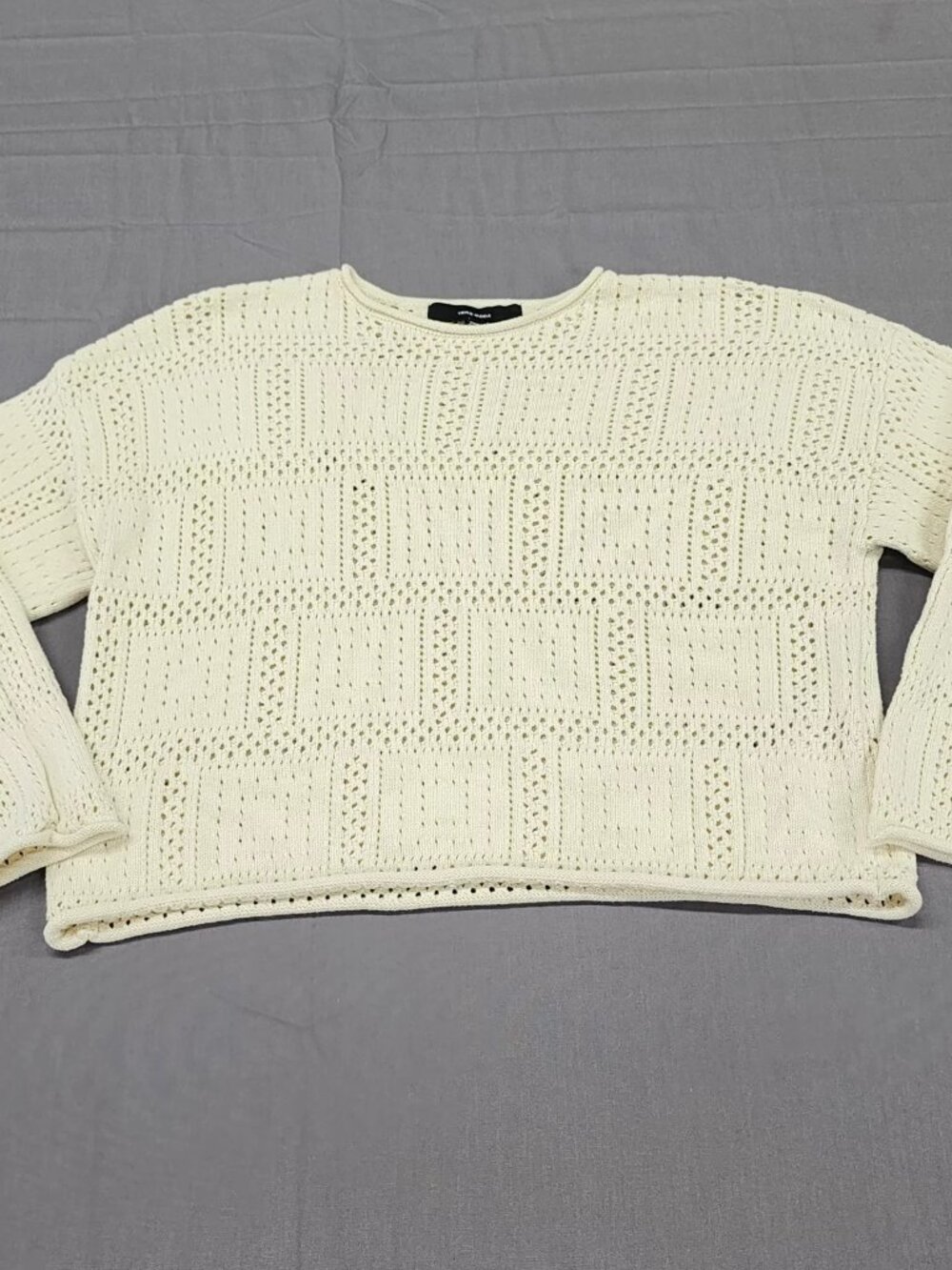Vero Moda Womens M Ivory Pointelle Open Knit Crew Neck Pullover Sweater Cotton